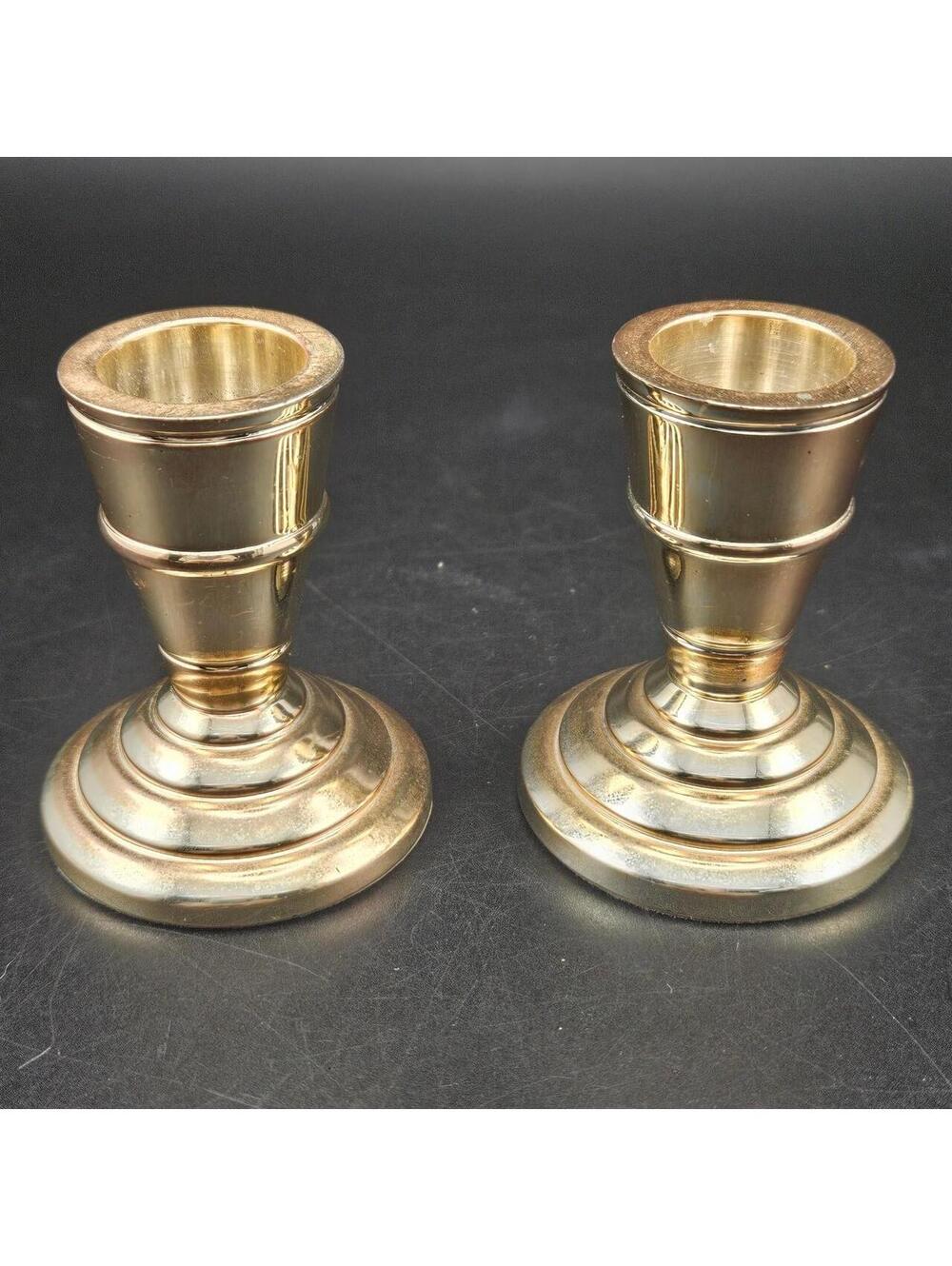 PartyLite Brass Candlestick Holders Pair – Vintage Small Taper Candle Holders